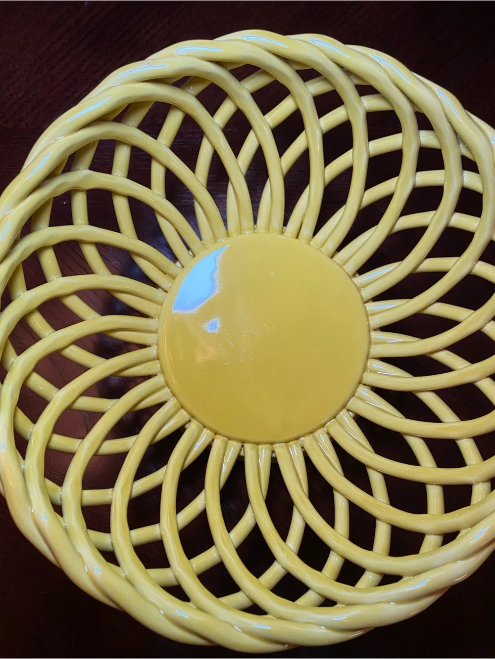 Yellow Lattice Open Weave Fruit Decorative Ceramic Basket Bowl